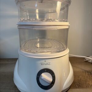 RIVAL DOUBLE TIERED FOOD STEAMER MODEL CKRVSTLM20 ELECTRIC 4.8 QT TESTED WORKS